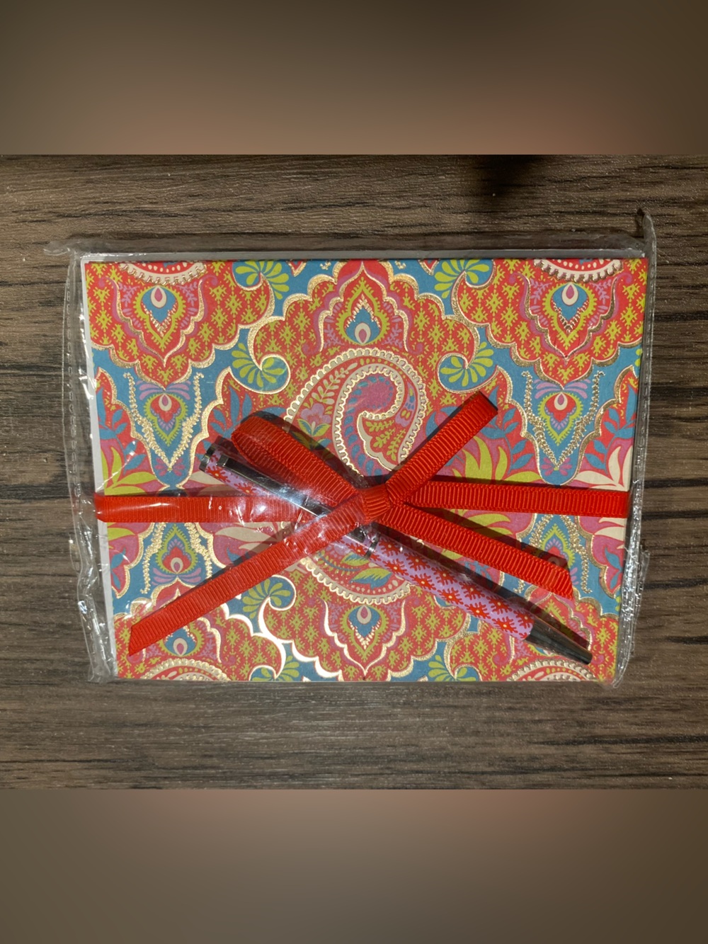 Vera Bradley Paisley in Paradise Note Cards / Pad with Pen Neon Red Gold Blue